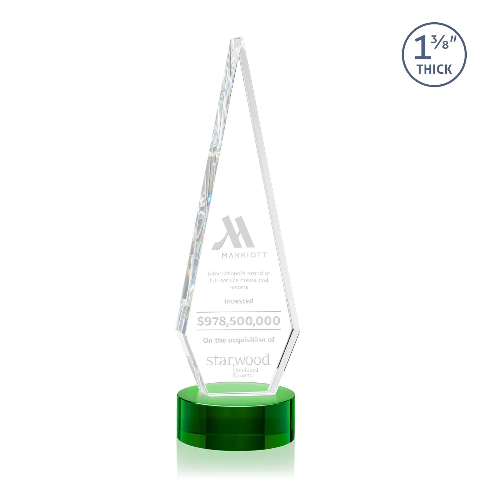 Custom Optical Crystal Diamond Award with Second Etch Position for safety achievement programs