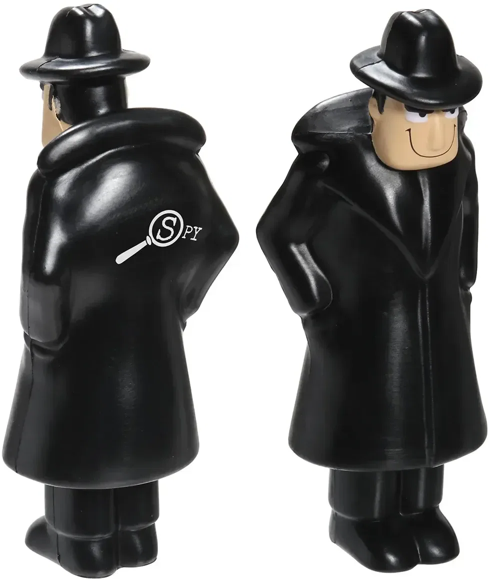 Secret agent-shaped promotional stress ball for custom logo branding, front view