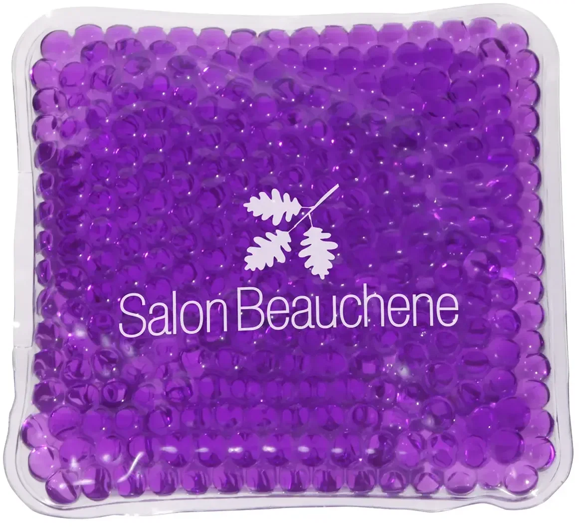 Side view of the branded square Aqua Pearls hot and cold pack, a promotional wellness giveaway