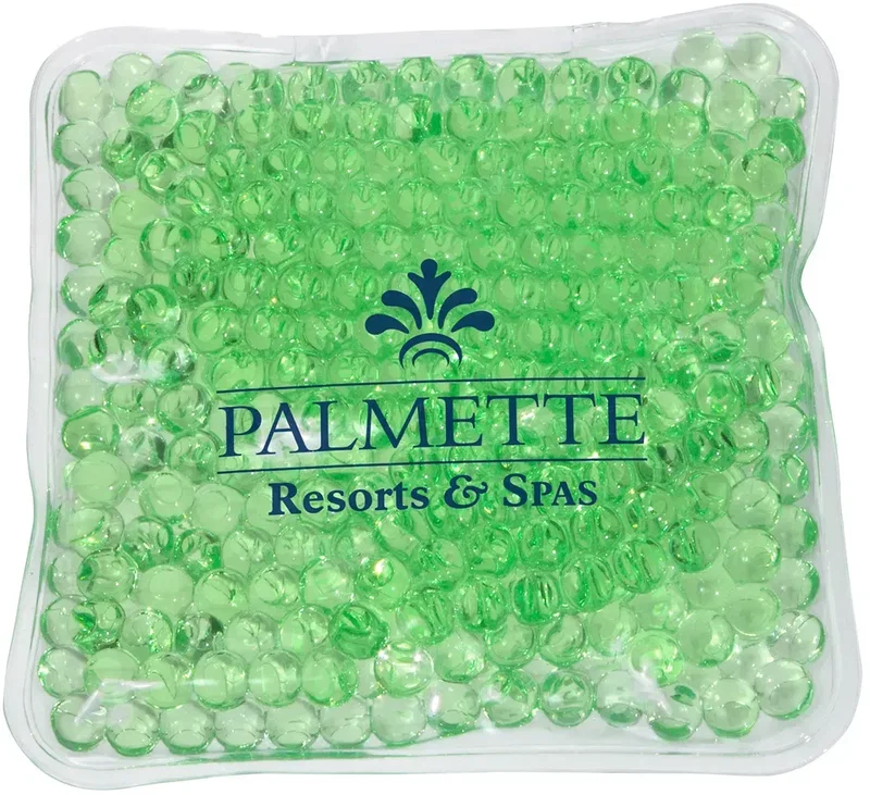 Branded square Aqua Pearls pack chilled for cold relief with room for a custom logo