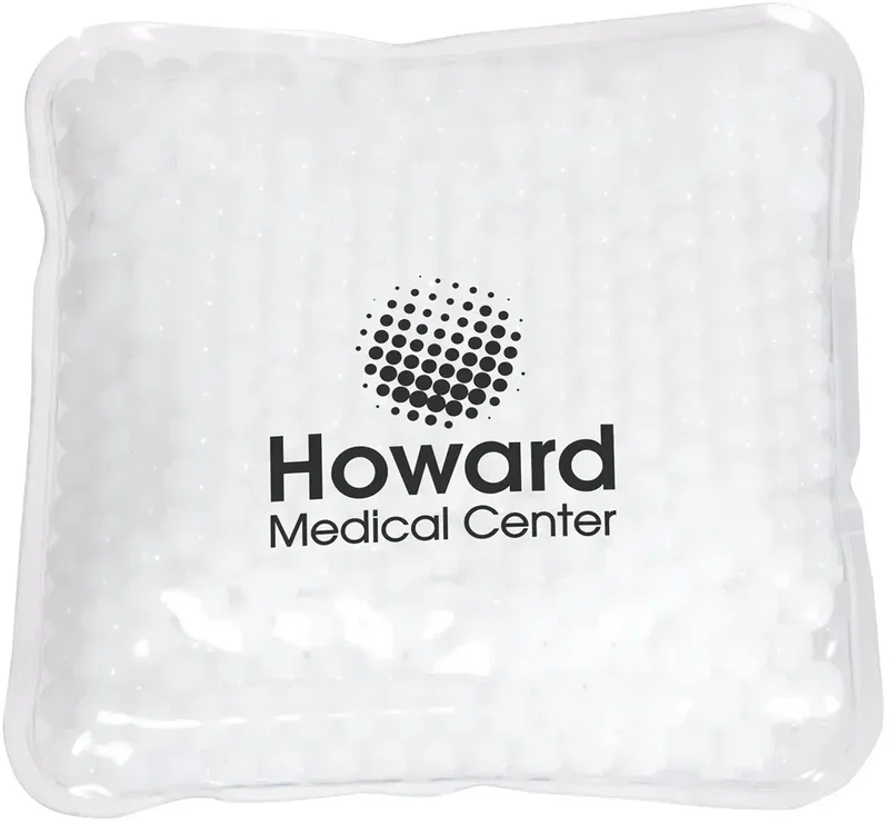 Square Aqua Pearls hot/cold pack warmed for therapy, a custom promotional wellness gift