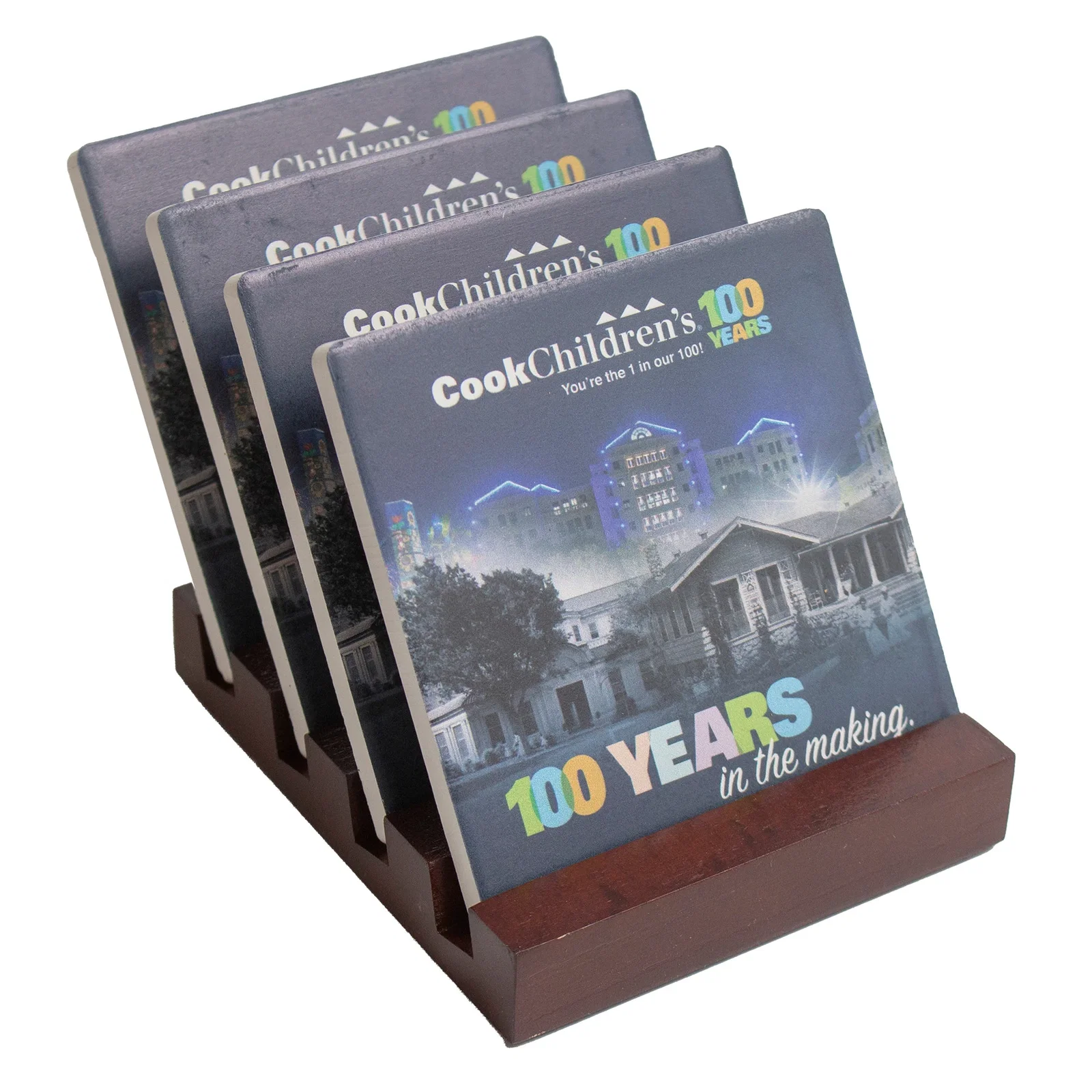 Square Ceramic Coaster: 4 Pc. Set with Stand