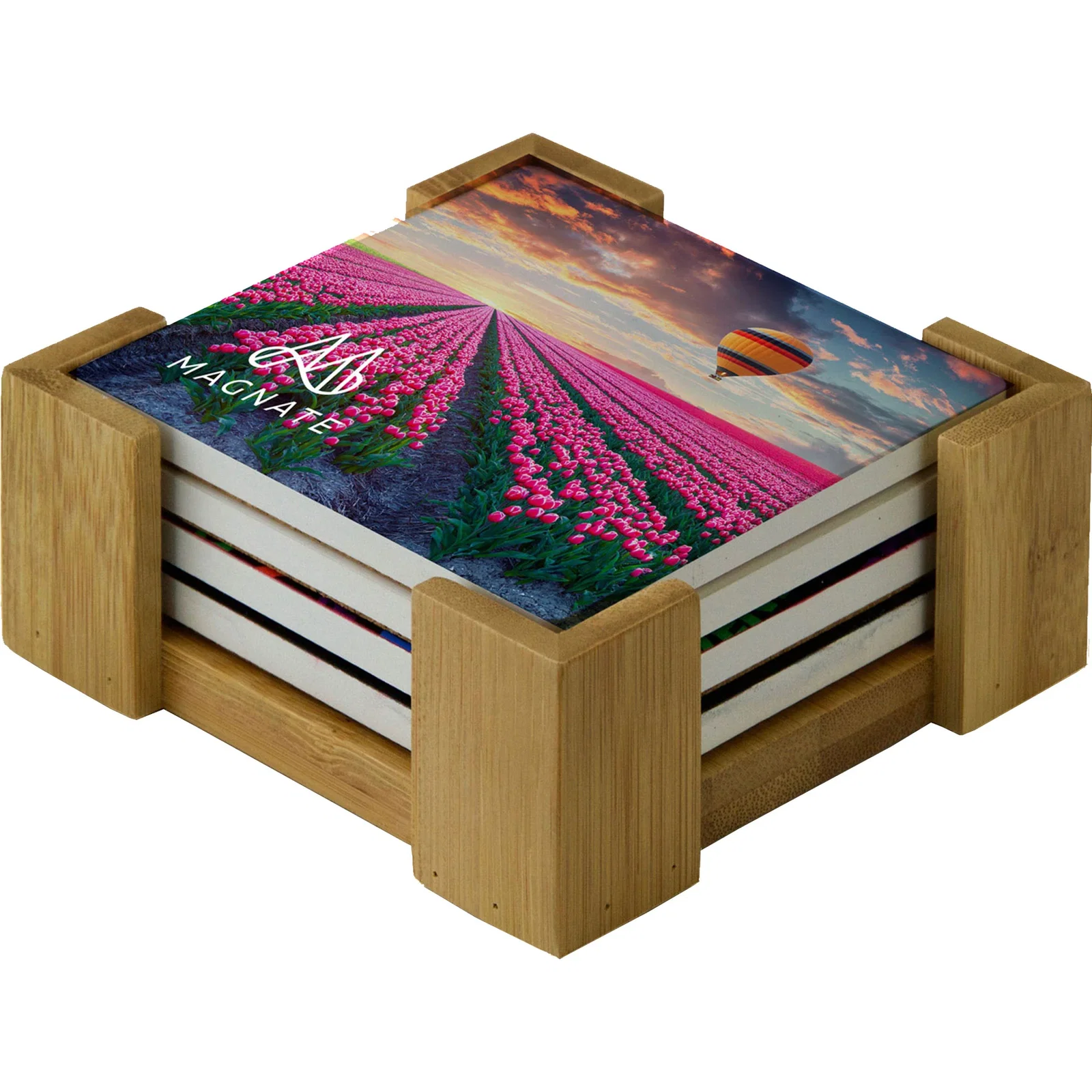 Square Ceramic Coaster: 4 Pc Set with Wood Stand — view 3