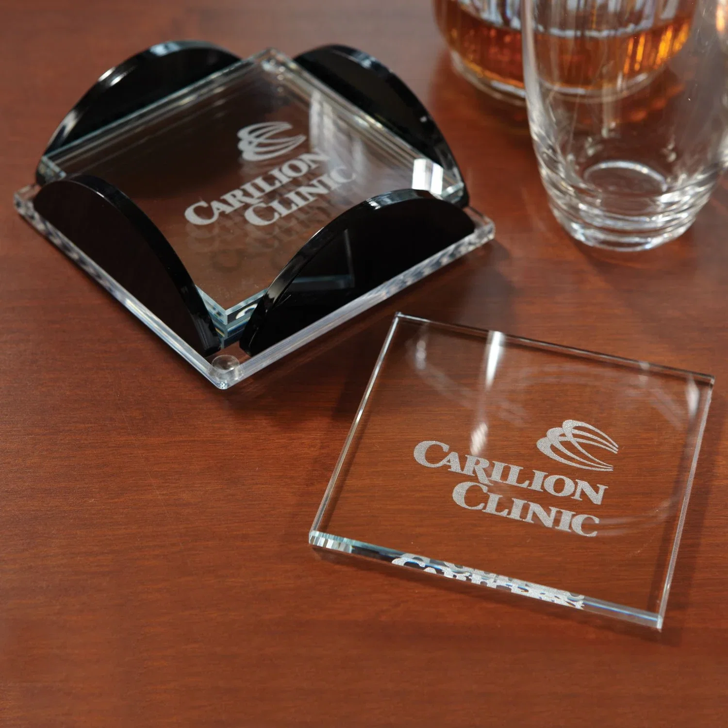 Personalized Square Glass Coaster Set — Clear — view 2