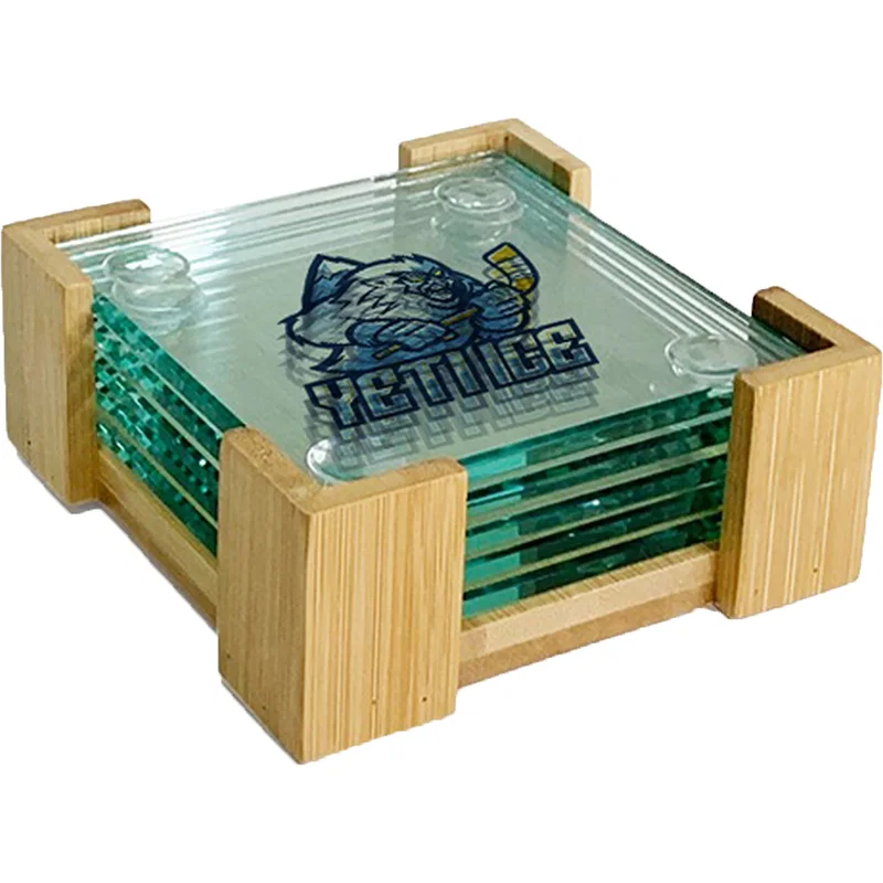 Square Glass Coasters: 5 Piece Set with Wood Stand — view 3