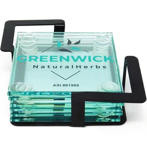 Square Glass Coasters: 6 Piece Set in Metal Stand