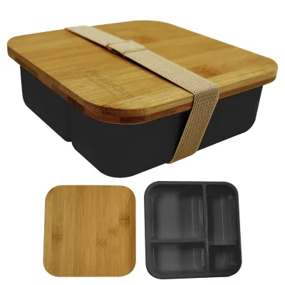Black square bento box closed with the lid on