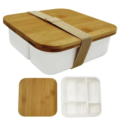 Lid lifted off beside the packed lunch tray