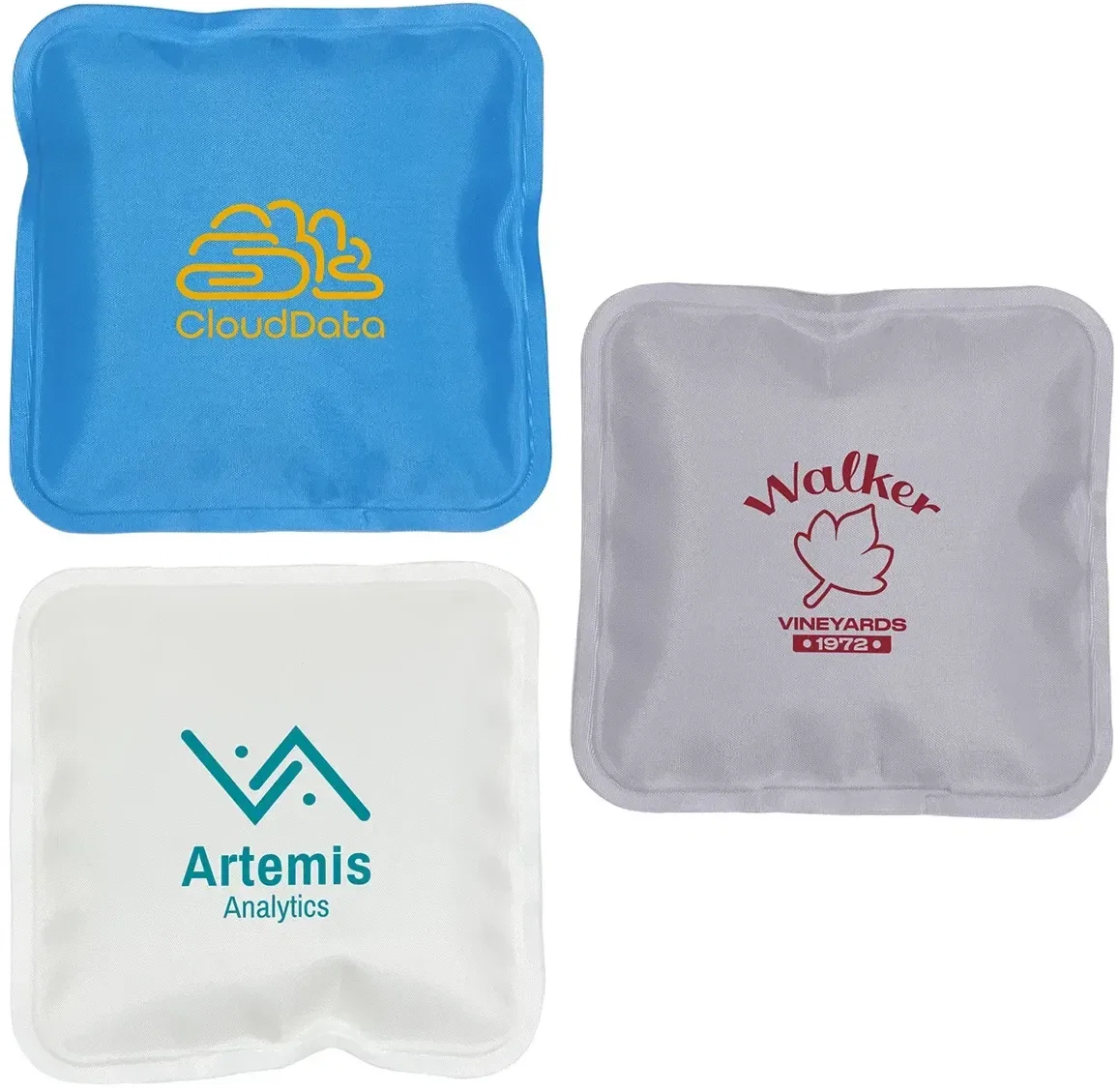 Square Nylon-Covered Hot/Cold Pack, custom therapy pack front view with branded logo space
