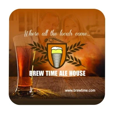 Square white paper coaster measuring under four inches