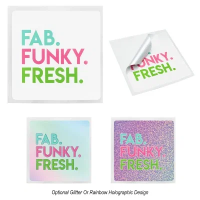 Square white sticker with rounded corners in a four inch size
