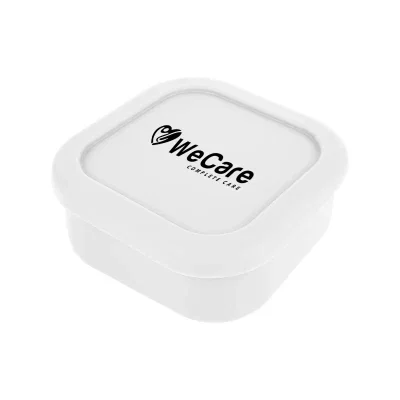 Square silicone food container measuring five and a half inches