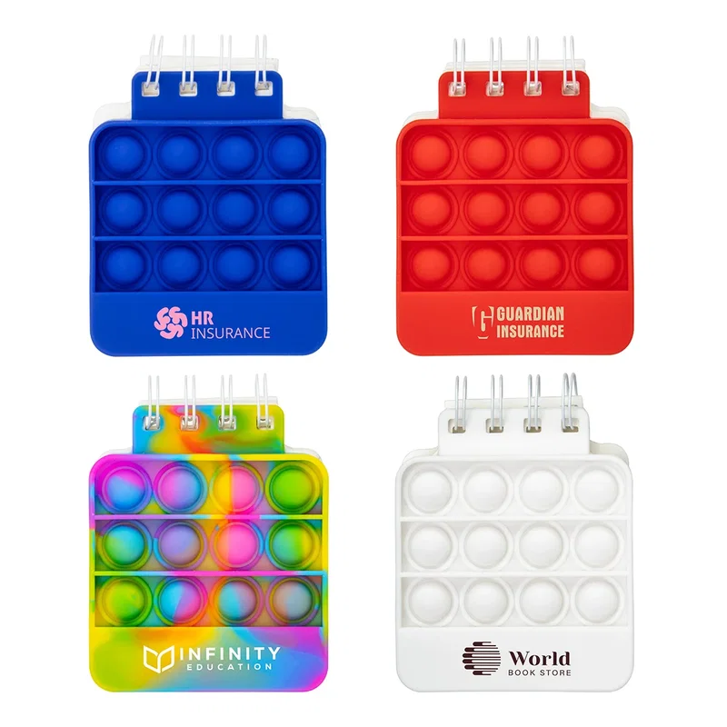 Custom Spiral Notebook Push Pop, front view of style 2 in the branded 5-style notebook set
