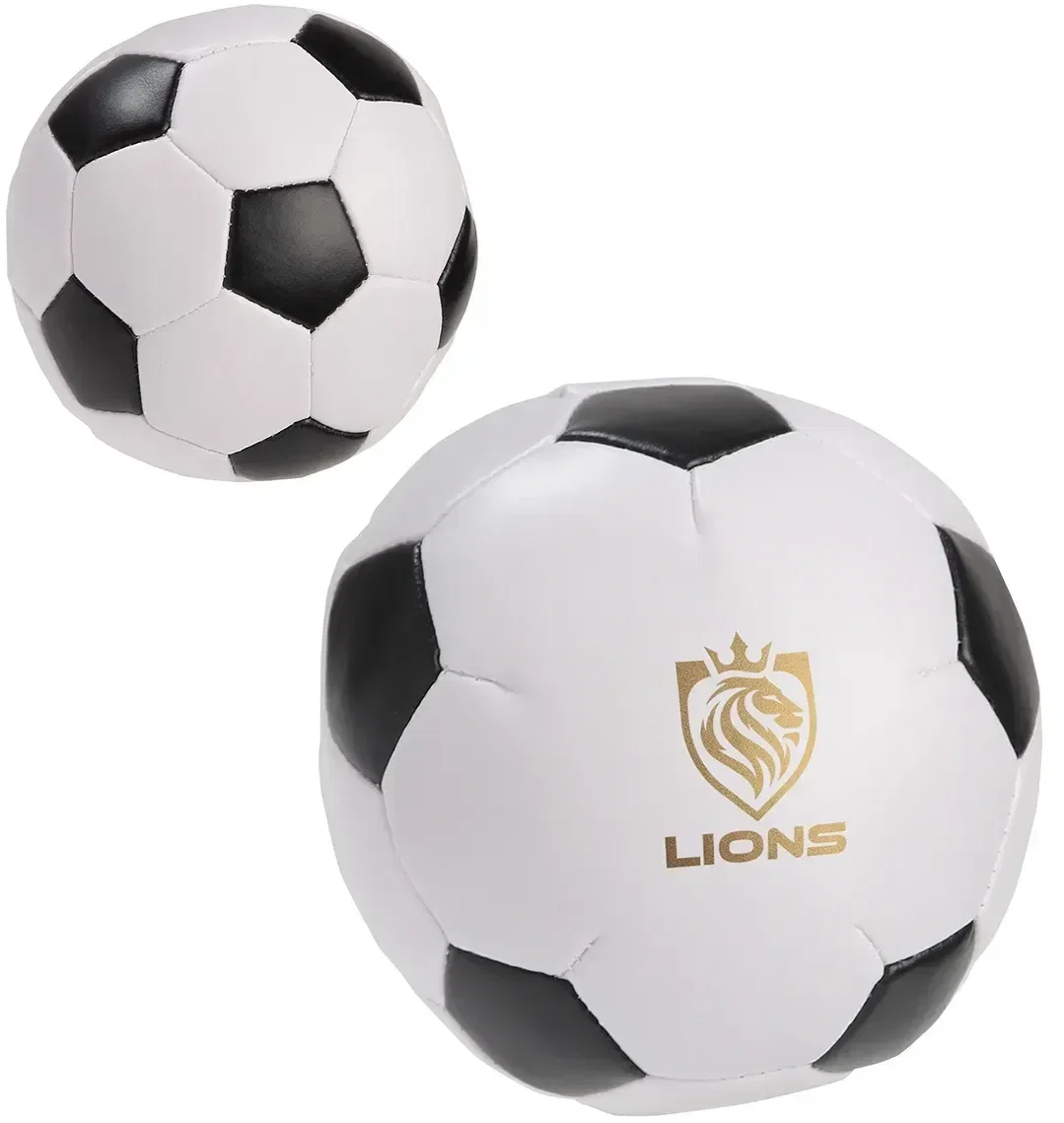 Squeezable custom branded soccer ball stress reliever with logo area