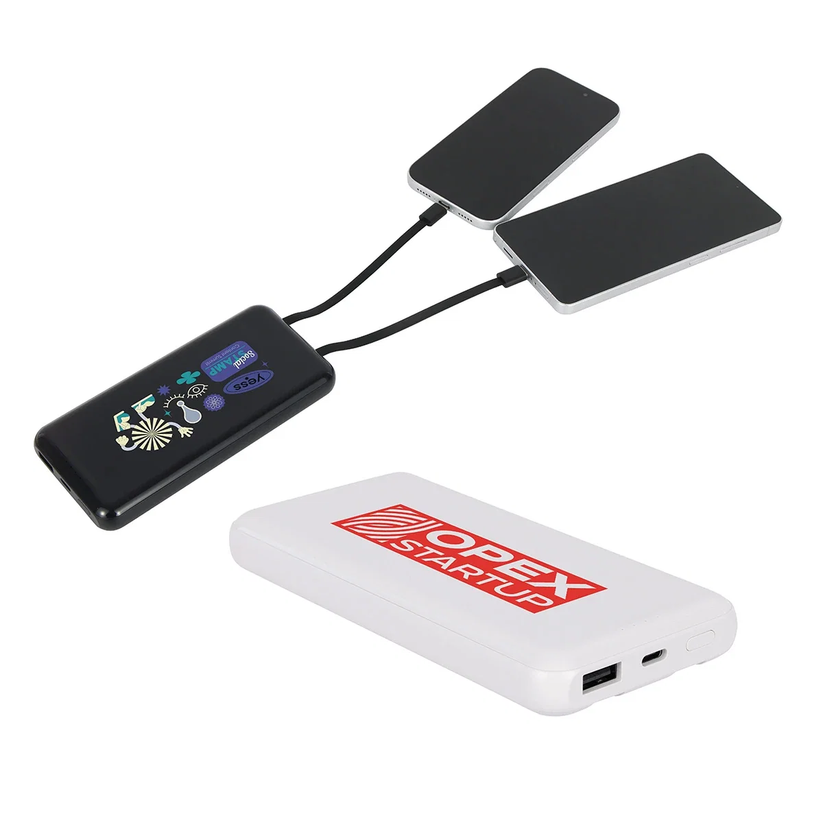 Custom Squire 10000mAh Power Bank, front view of the branded power bank with built-in charging cables