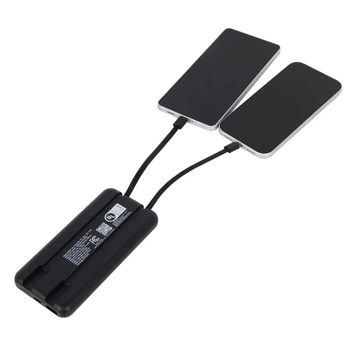 Squire 10000mAh Power Bank with its built-in charging cables extended, in-use shot
