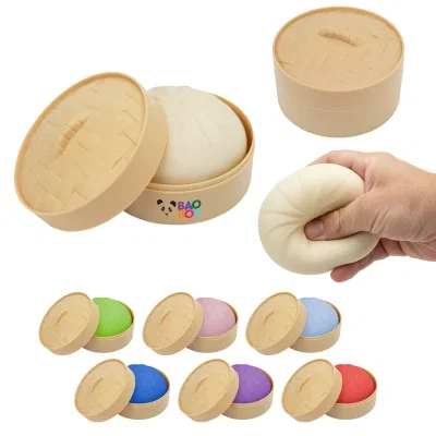 Squishy dumpling stress toy pictured from the front on a plain backdrop