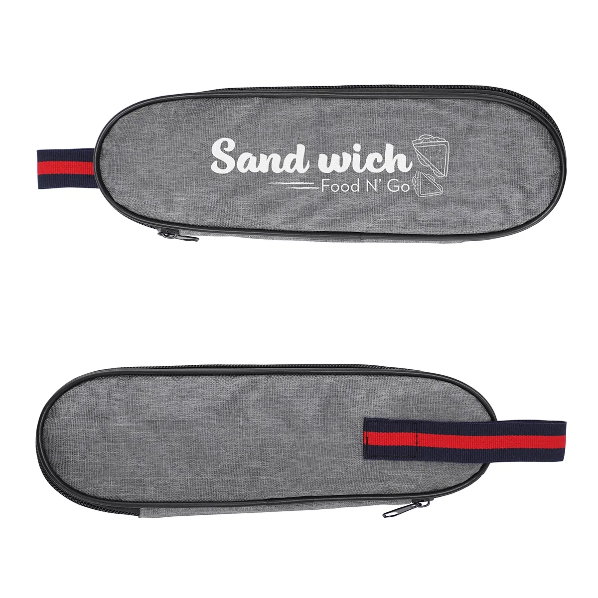 Closed Stainless Steel Cutlery Set case shown at an angle, front and back Oxford fabric panels with carry loop