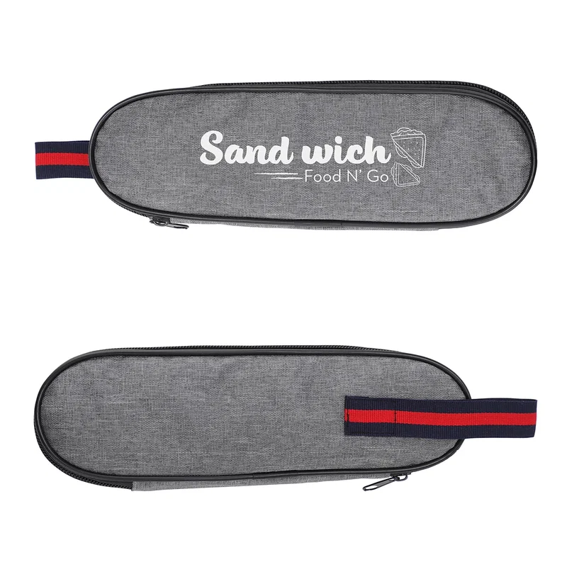 Closed Stainless Steel Cutlery Set case shown at an angle, front and back Oxford fabric panels with carry loop