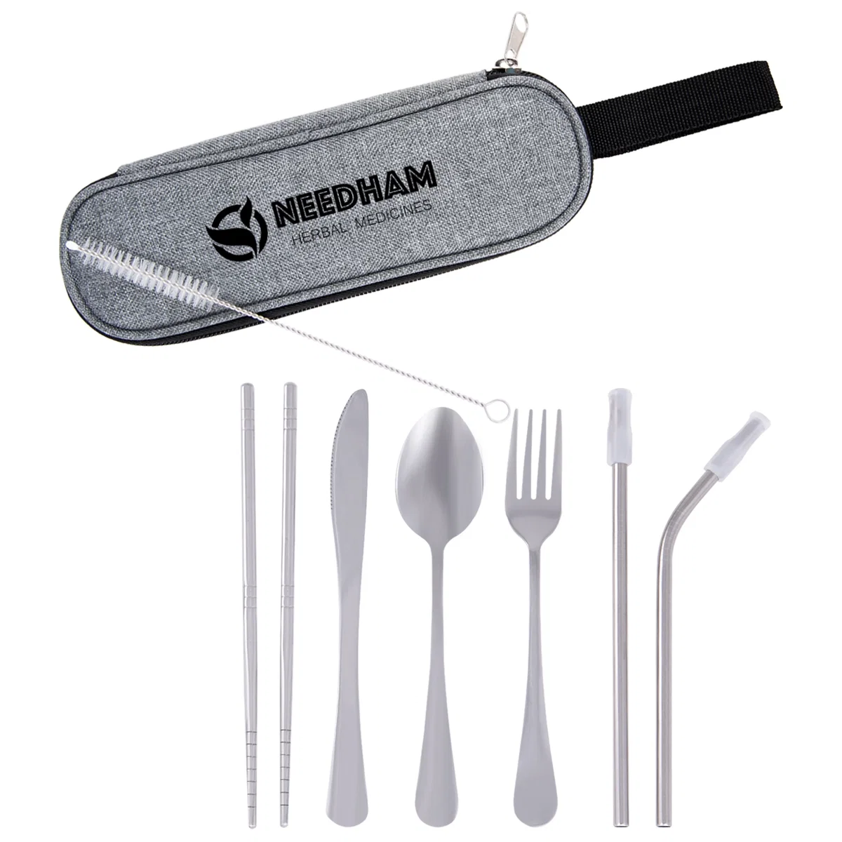 Stainless steel cutlery set with its carrying pouch