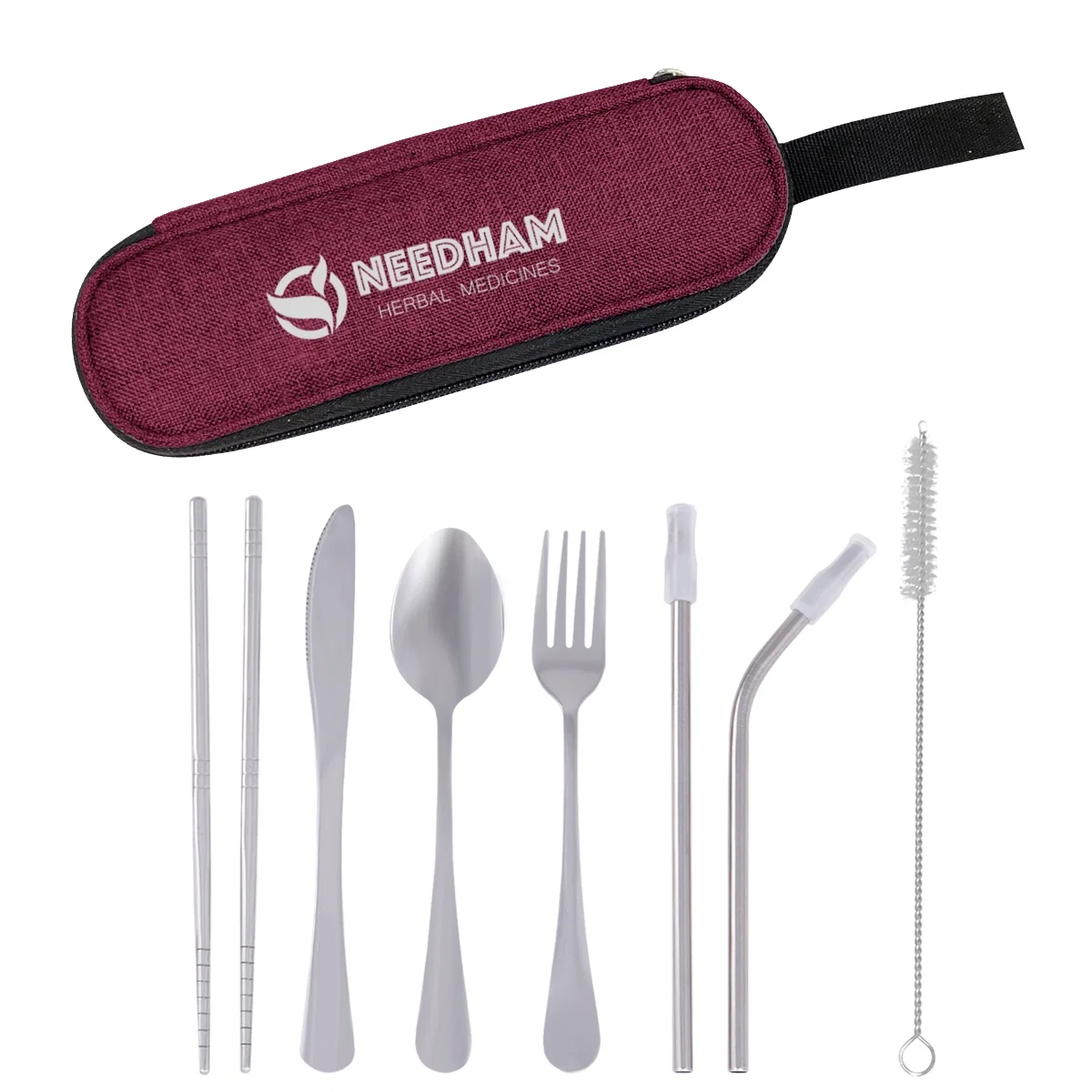 Utensils held inside the pouch with handles facing up