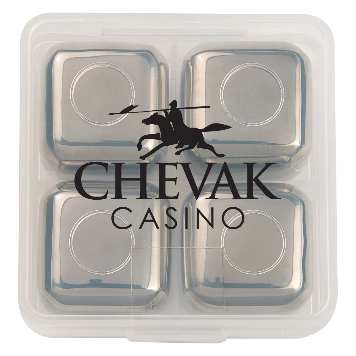 Case opened to show the metal cubes in rows