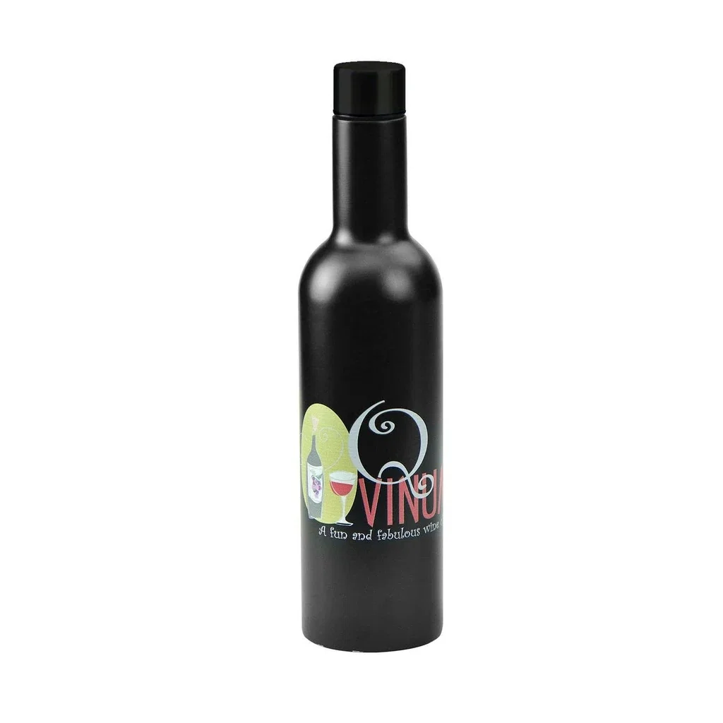 Imprinted Stainless Steel Wine Bottle — Black — view 3