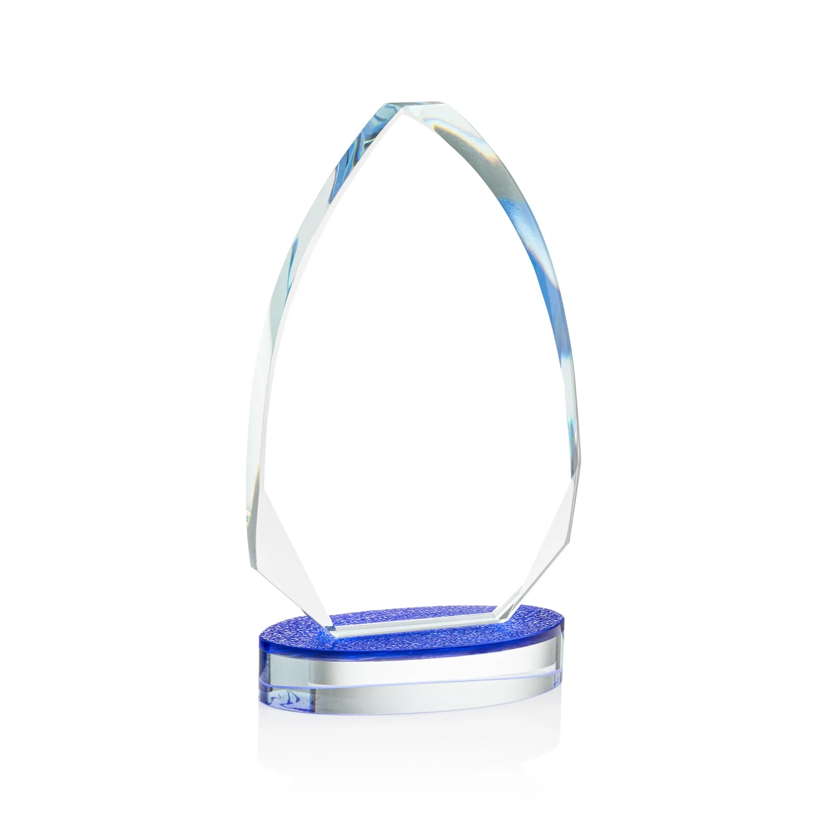 Custom Starfire Crystal Arrowhead Award on Textured Sapphire Oval Base, awards for volunteer appreciation
