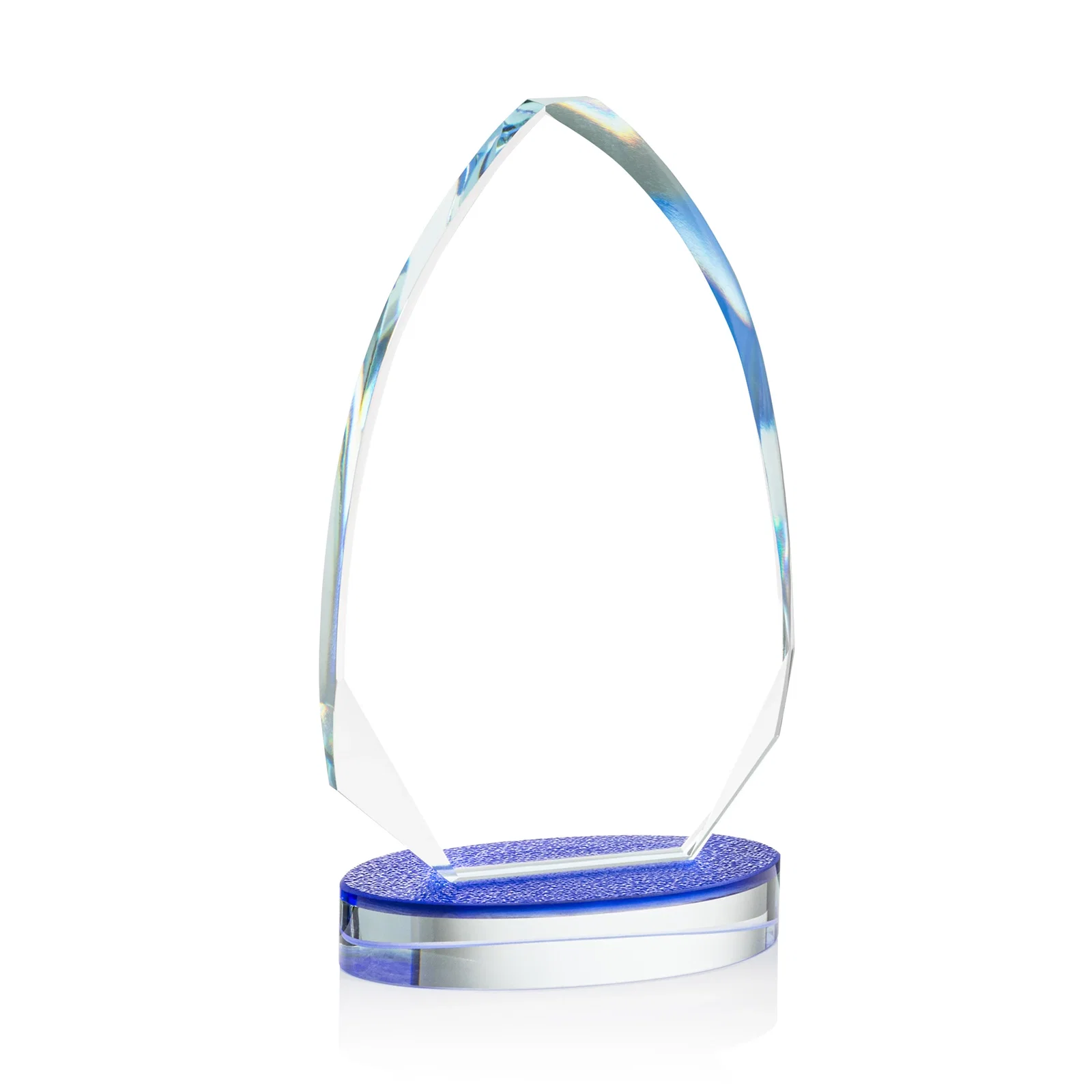 Custom Starfire Crystal Arrowhead Award on Textured Sapphire Oval Base, awards for dealer and partner awards