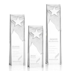 Optical Crystal Tower Award With Frosted Mountain and Clear Star