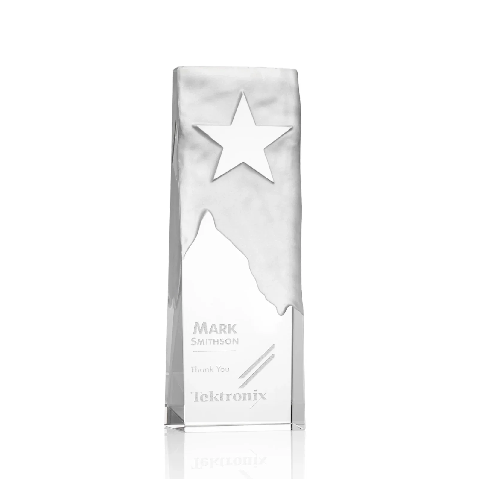 Custom Optical Crystal Tower Award With Frosted Mountain and Clear Star for corporate award ceremonies
