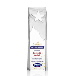 Optical Crystal Tower Award With Frosted Mountain and Clear Star
