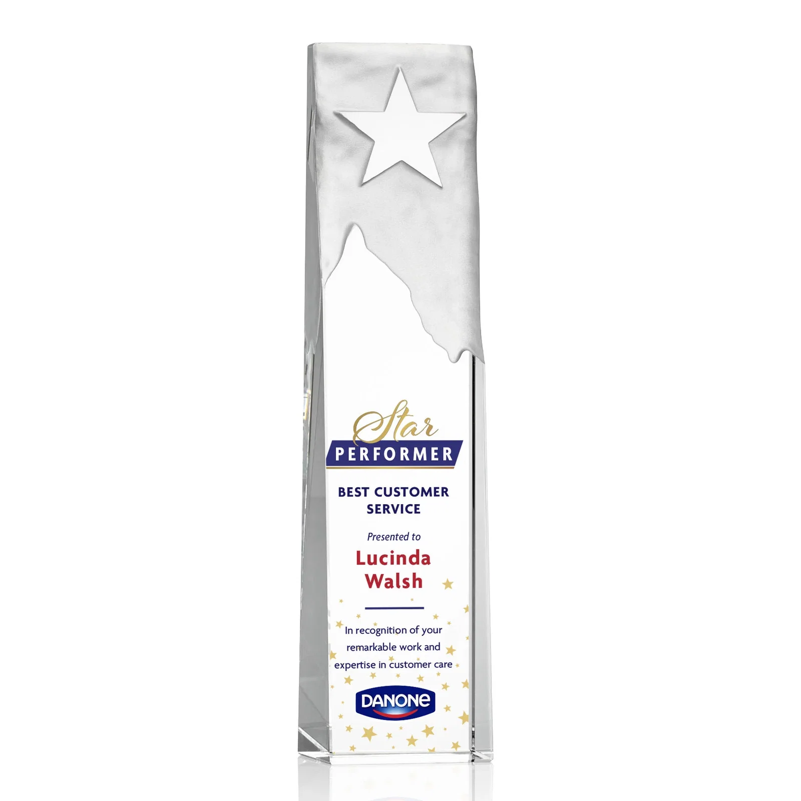 Custom Optical Crystal Tower Award With Frosted Mountain and Clear Star for graduation ceremonies