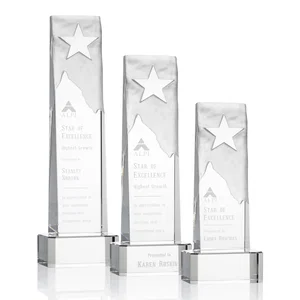 Optical Crystal Award With a Frosted Mountain and Clear Star