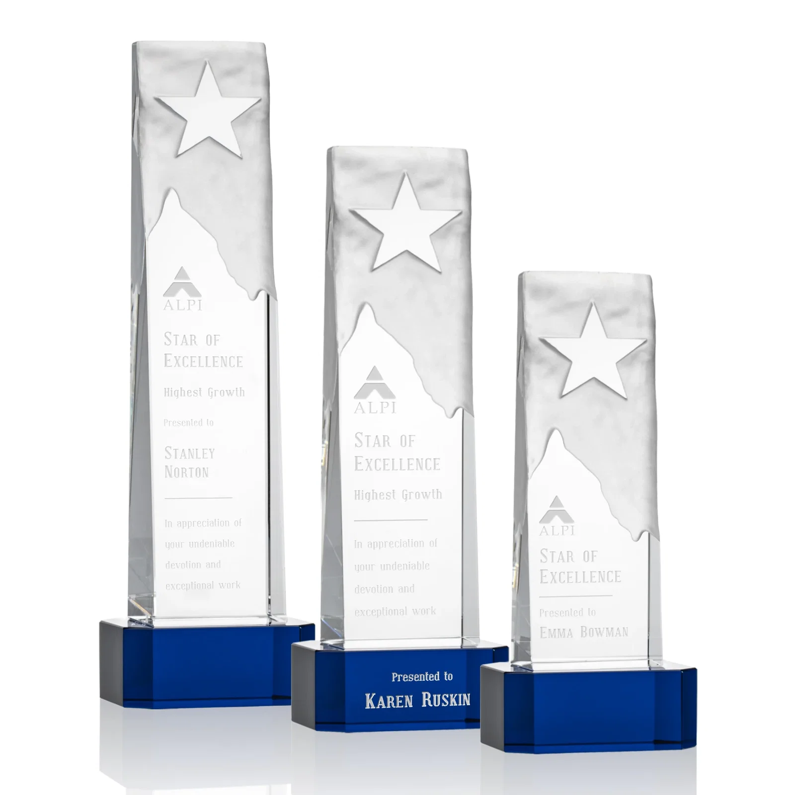 Personalized Optical Crystal Award With a Frosted Mountain and Clear Star for employee recognition