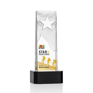 Optical Crystal Award With a Frosted Mountain and Clear Star