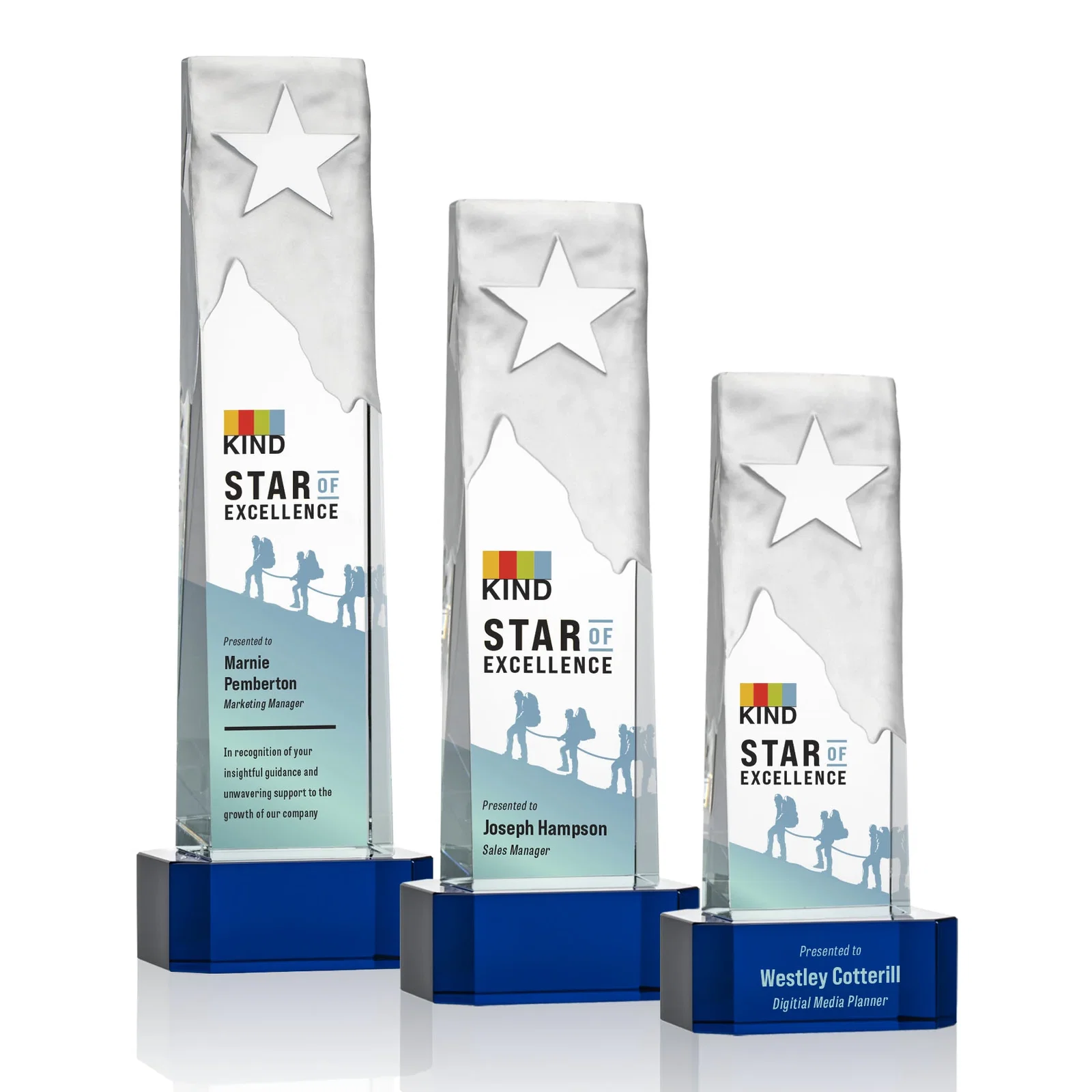 Personalized Optical Crystal Award With a Frosted Mountain and Clear Star for safety achievement programs