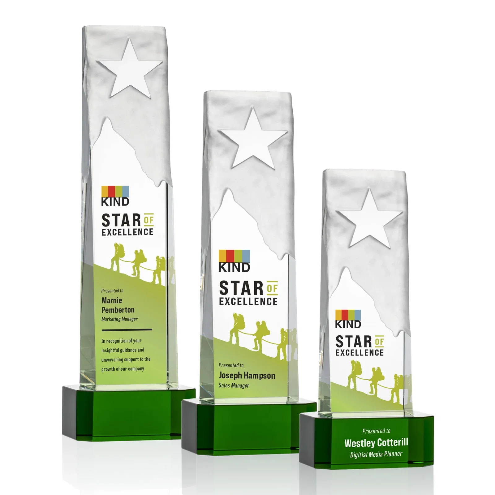Promotional Optical Crystal Award With a Frosted Mountain and Clear Star for retirement presentations