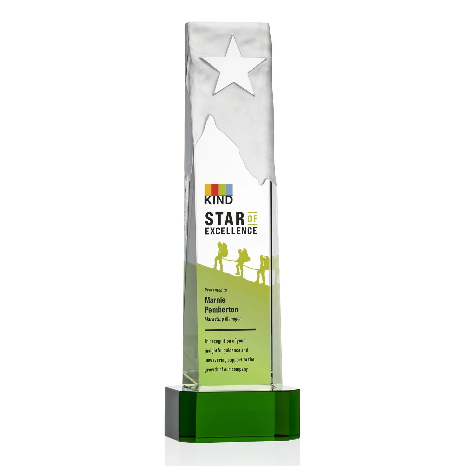 Promotional Optical Crystal Award With a Frosted Mountain and Clear Star for graduation ceremonies