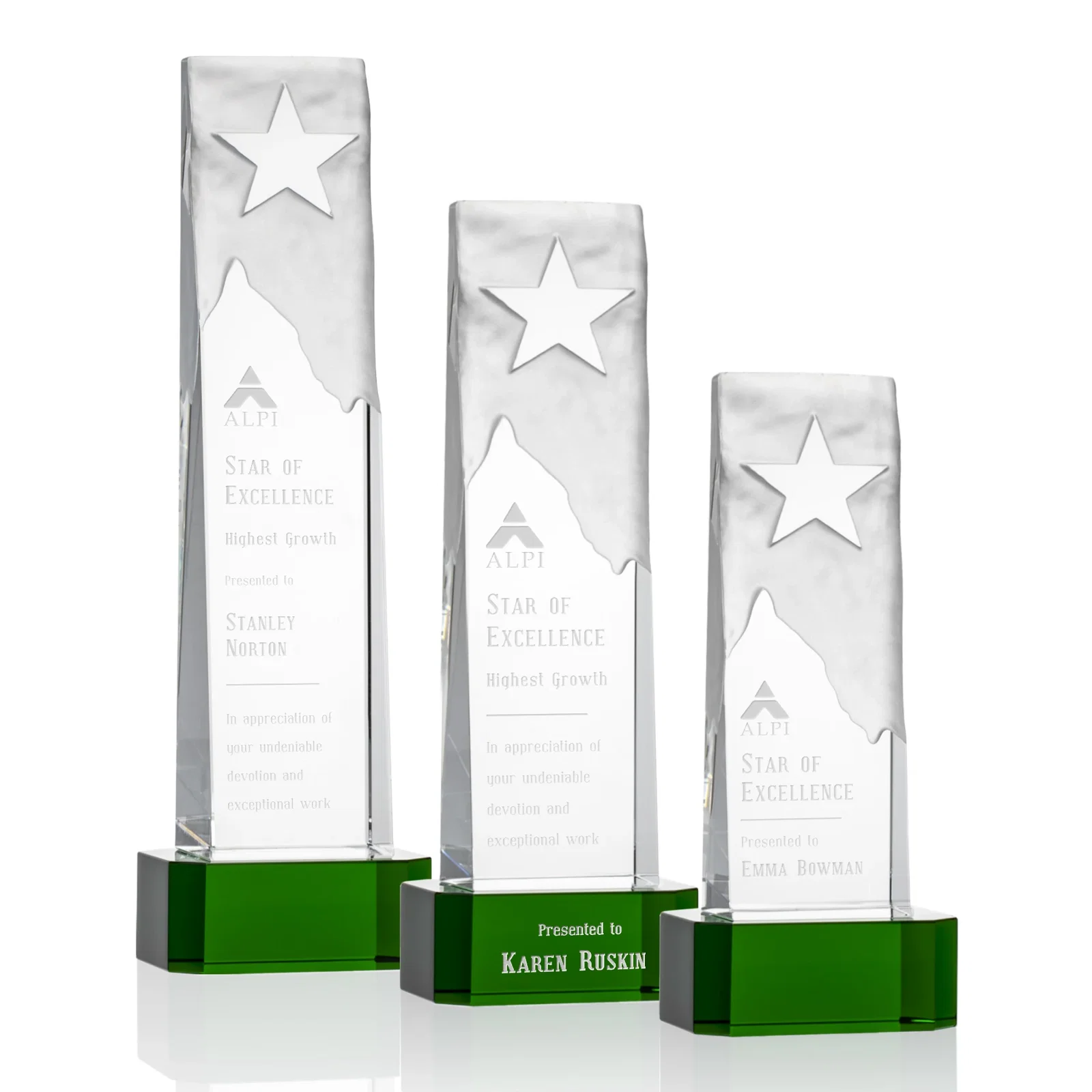 Custom Optical Crystal Award With a Frosted Mountain and Clear Star for retirement presentations