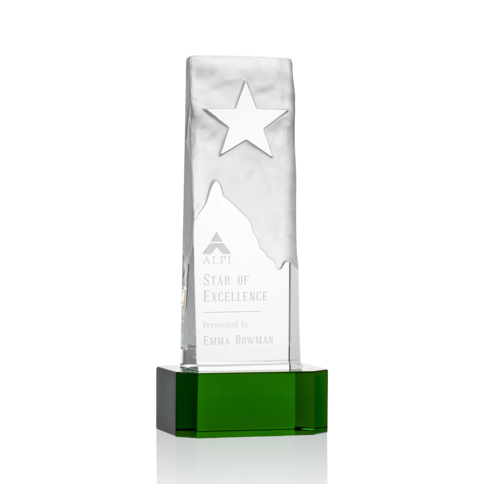 Custom Optical Crystal Award With a Frosted Mountain and Clear Star for graduation ceremonies