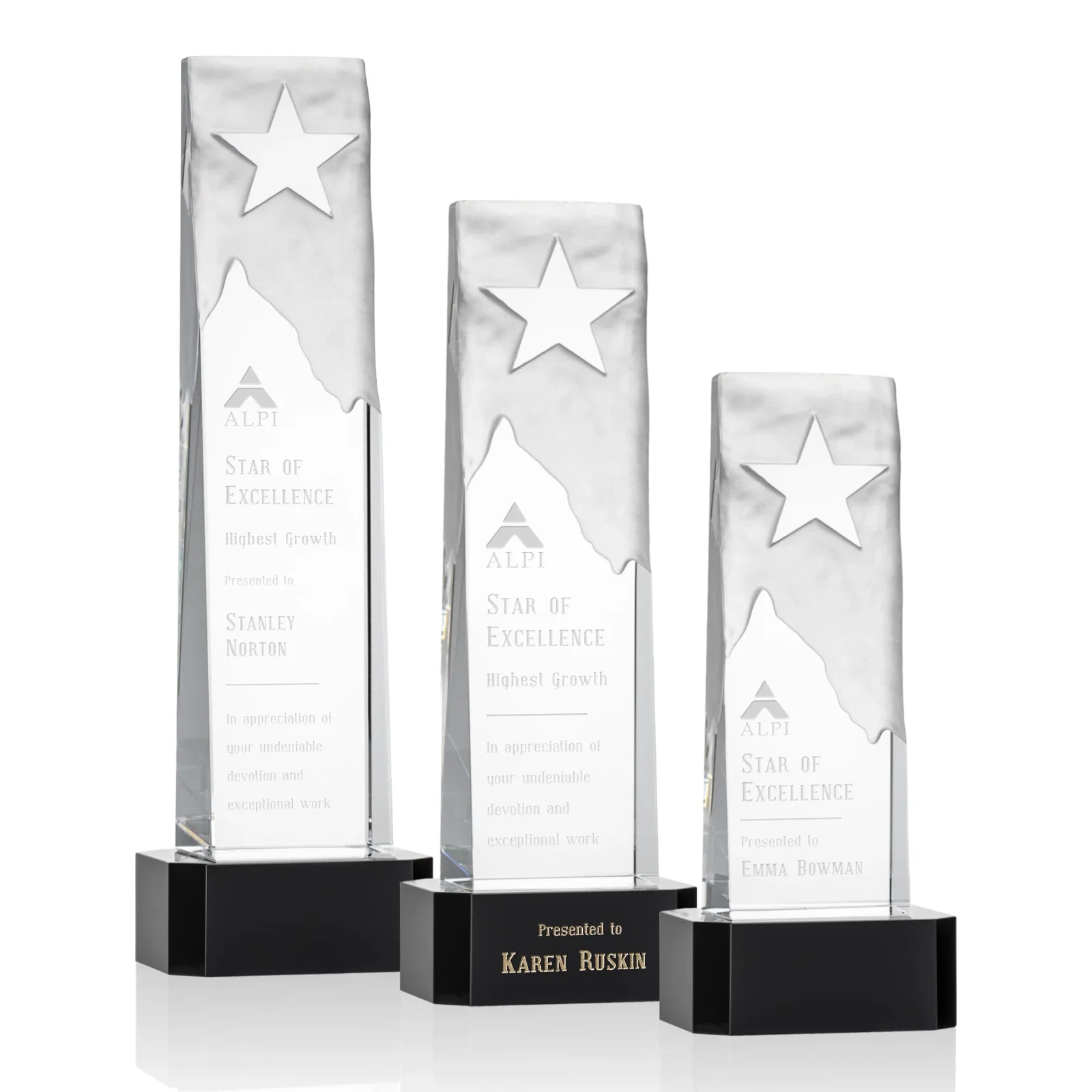 Custom Optical Crystal Award With a Frosted Mountain and Clear Star for safety achievement programs