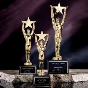 Gold-Plated Star Achievement Award on Black Marble Base