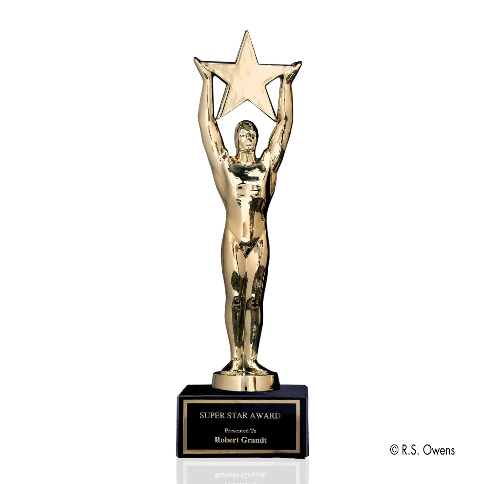 Custom Gold-Plated Star Achievement Award on Black Marble Base for service anniversary gifts