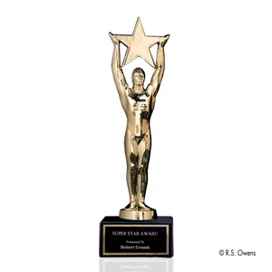 Gold-Plated Star Achievement Award on Black Marble Base
