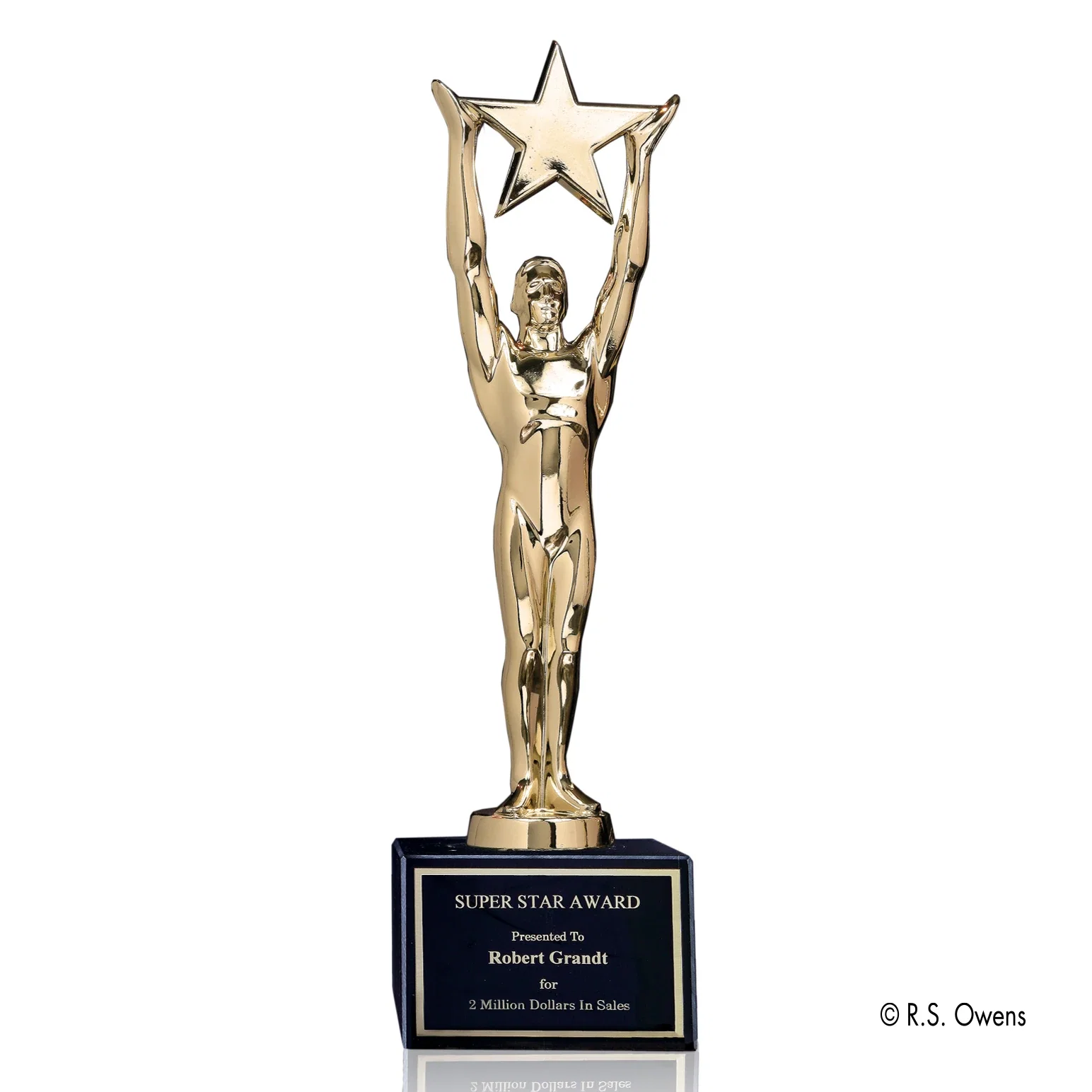 Custom Gold-Plated Star Achievement Award on Black Marble Base for sales achievement awards