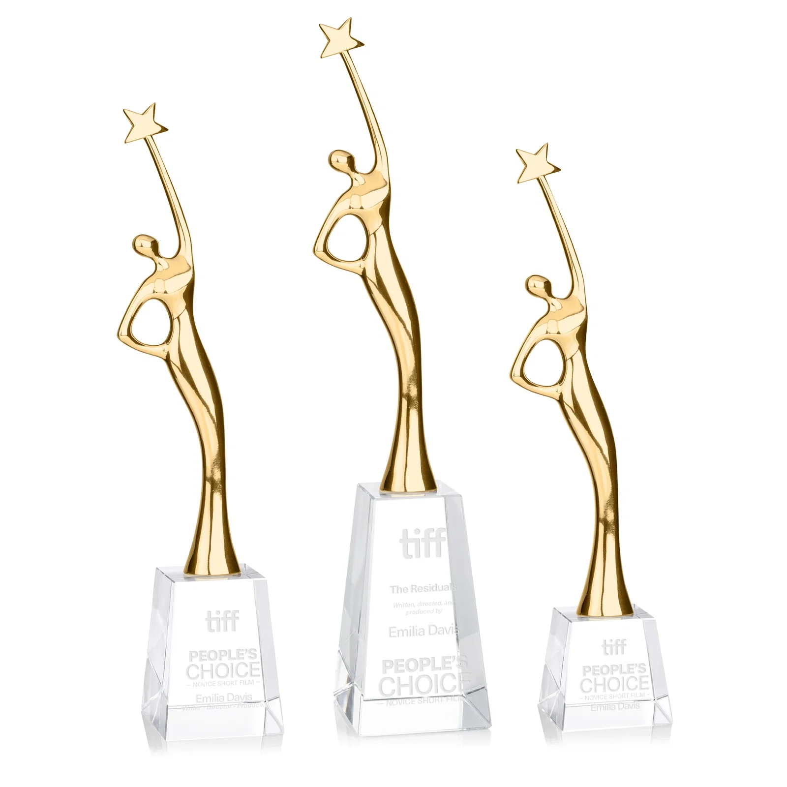 Custom Gold Cast Metal Star Figure Award on a Crystal Base for employee recognition