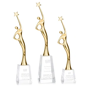 Gold Cast Metal Star Figure Award on a Crystal Base