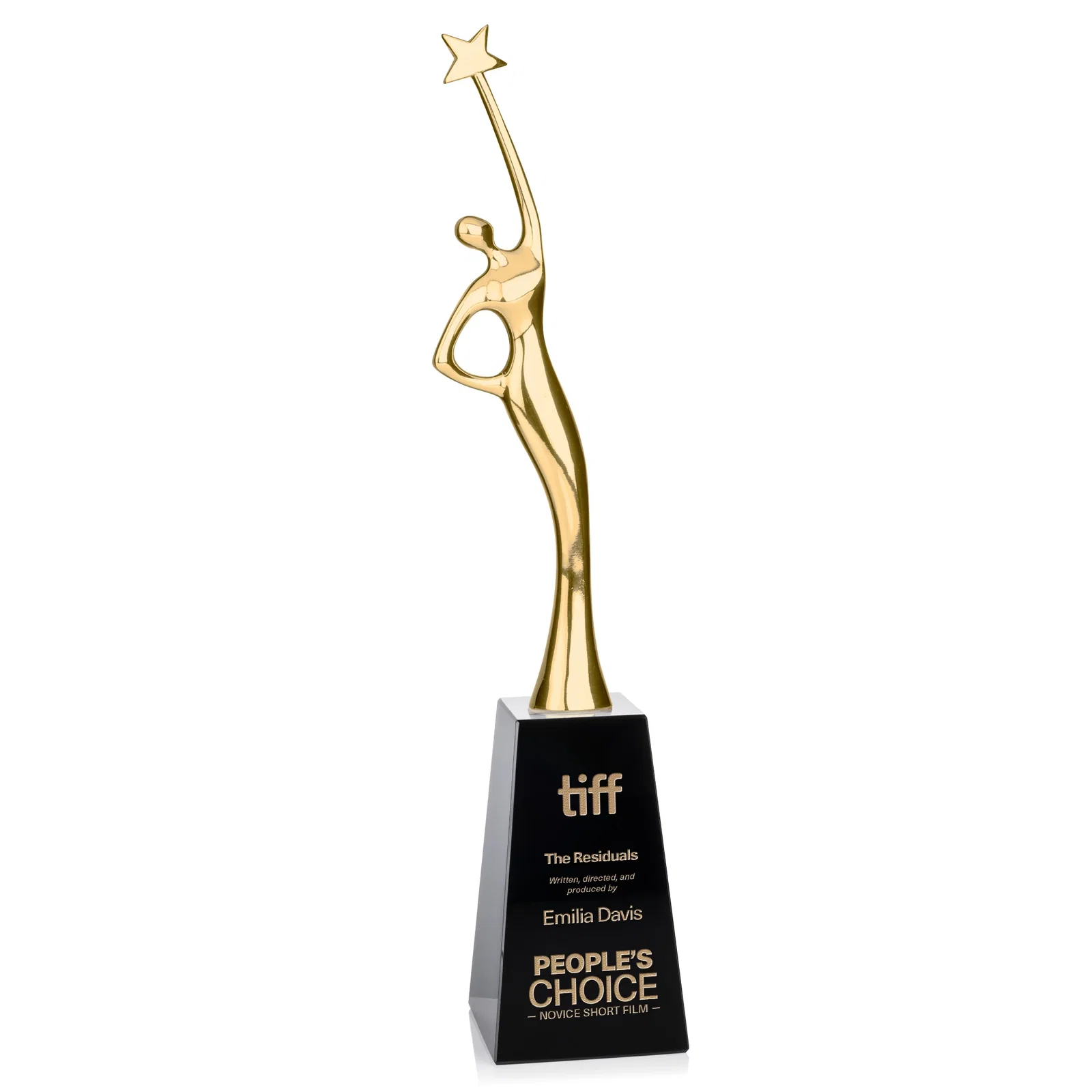 Custom Gold Cast Metal Star Figure Award on a Crystal Base for volunteer appreciation