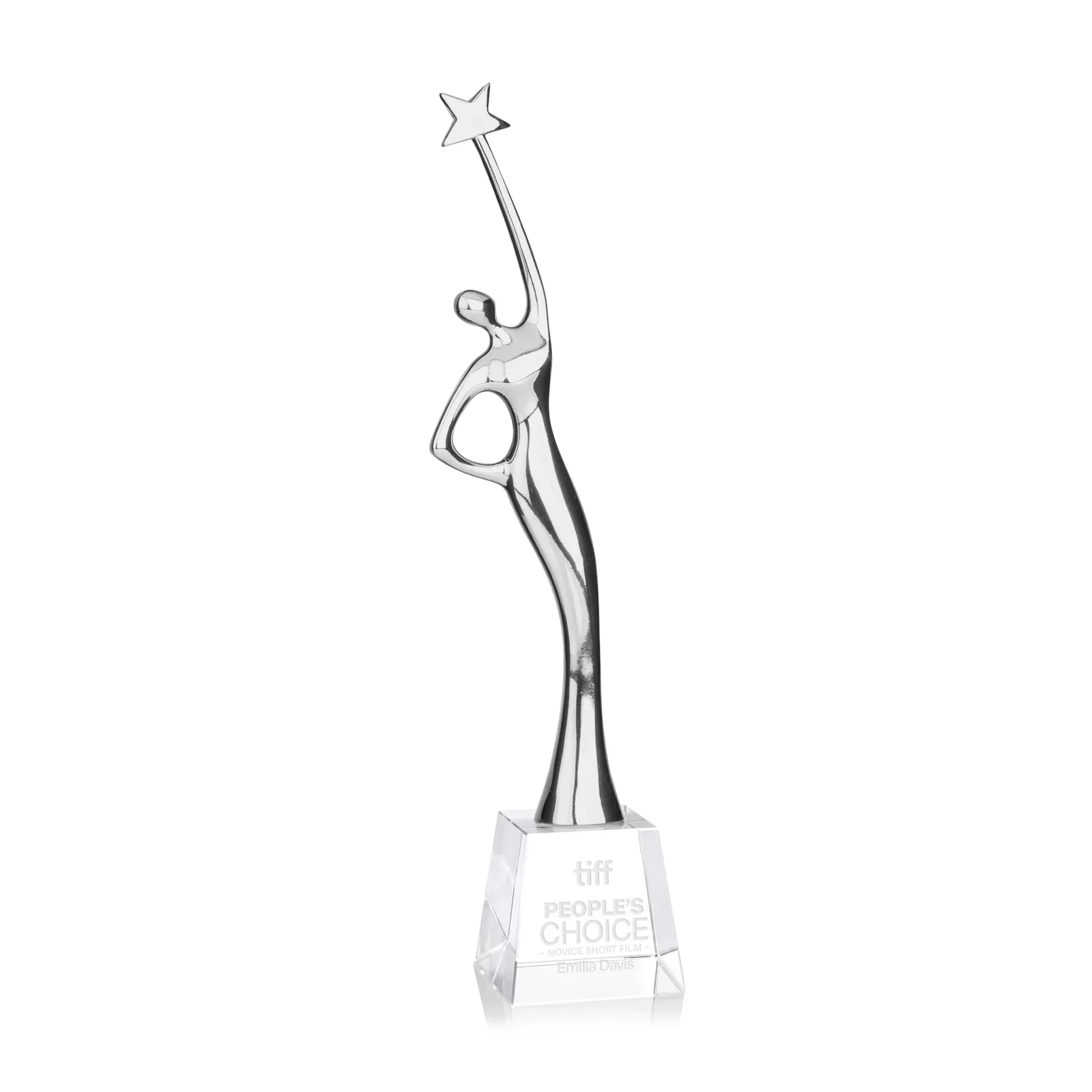 Personalized Gold Cast Metal Star Figure Award on a Crystal Base for employee recognition